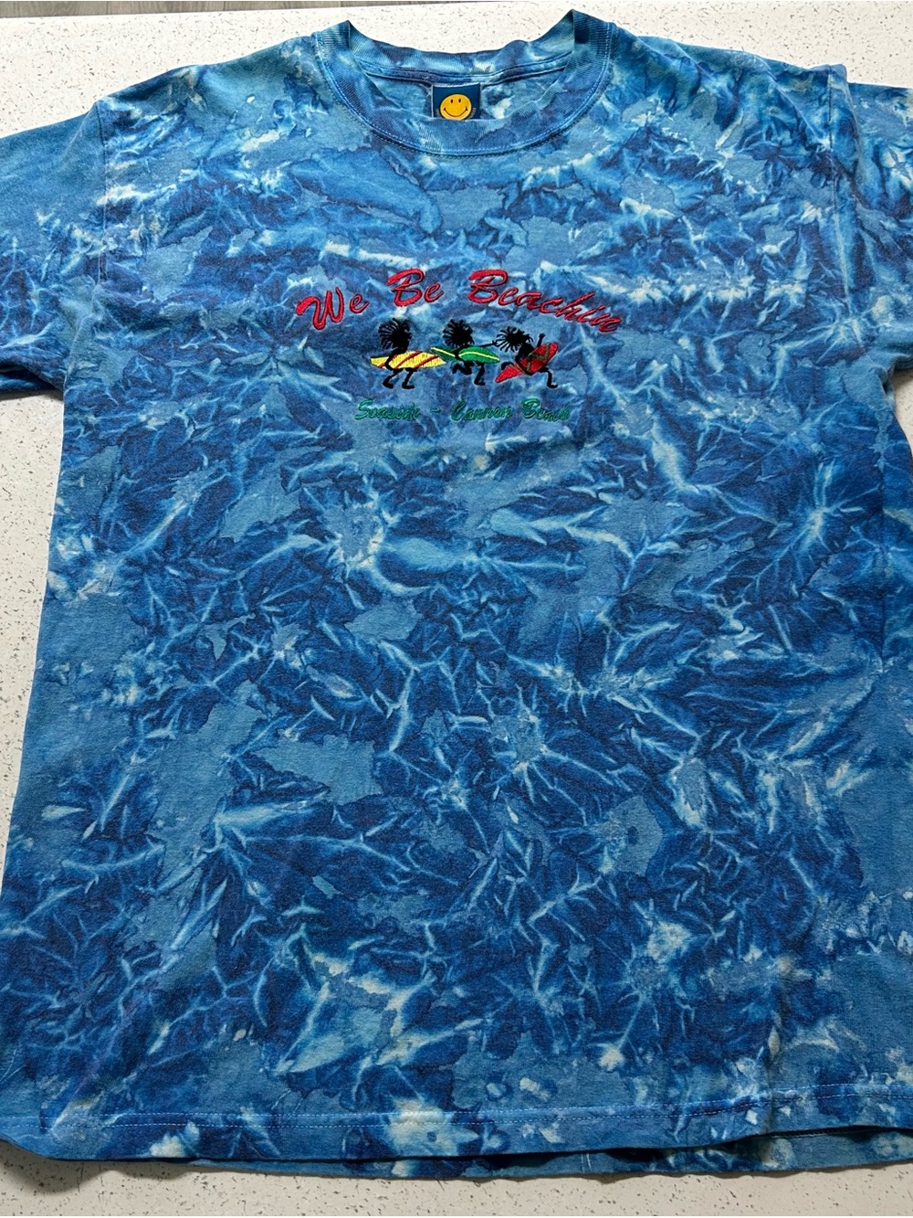 Vintage 90s Smiley World We Be Beachin Tie Dye Shirt M